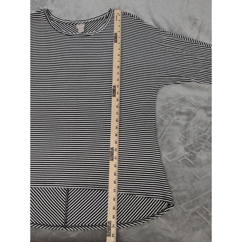 Chico's Striped Knit Top Size 3 XL Black White 3/4 Sleeve High-Low Hem - Picture 5 of 12
